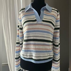 Madewell Blue Striped V-Neck Sweater